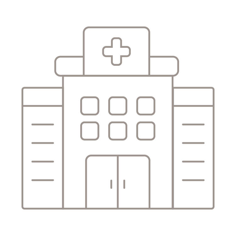 Simple line illustration of a hospital.